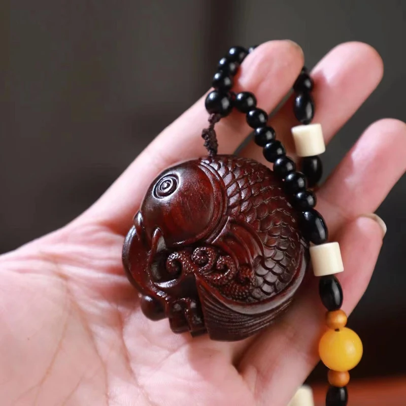 

Xiaoye Red Sandalwood Handle PendantFish Playing Fish and Sandalwood Carving Red Sandalwood Artwork home decoration accessories