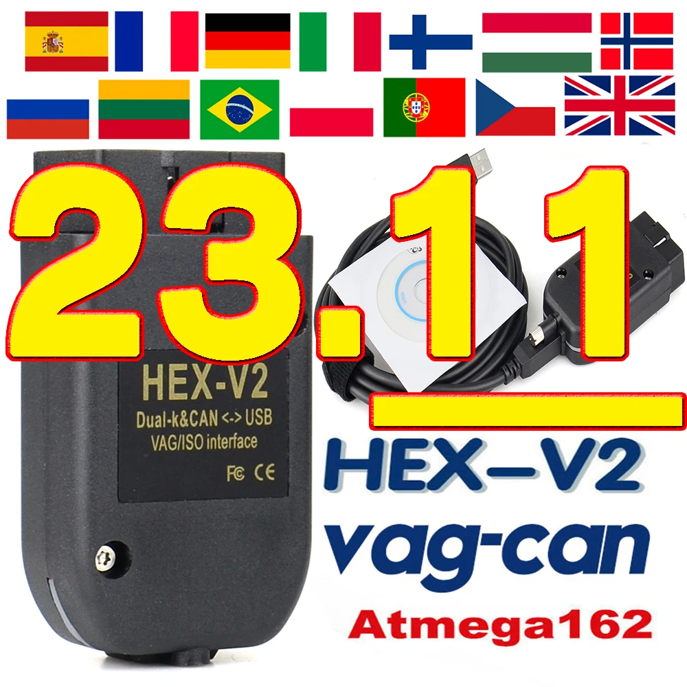 2024 Cavo Obdii Interfaccia Vcds Vag Hex V2 23.11 Interfaccia Usb Per Vw Audi Skoda Seat Atmega162 Vag Com Vcds Strumento Multilingue