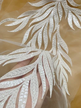 Abito da sposa personalizzato avanzato con perline ricamate in pizzo a foglia, fiore a specchio, applique bianca, accessori da sposa fai da te, 1 paio