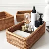 Handwoven Rectangular Rattan Wicker Basket Fruit Tea Snack Bread Picnic Cosmetic Storage Box Kitchen Supplies Household Tools 1