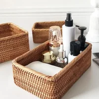 Handwoven Rectangular Rattan Wicker Basket Fruit Tea Snack Bread Picnic Cosmetic Storage Box Kitchen Supplies Household Tools 1