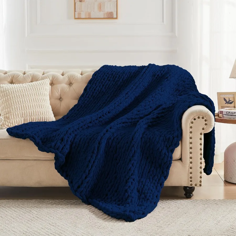 Chunky Knit Throw Blanket 60 X 80 Twin Size 100 Hand Made Large Chenille Loop Yarn Soft Fluffy Throws for Couch Sofa Bed Big Cr
