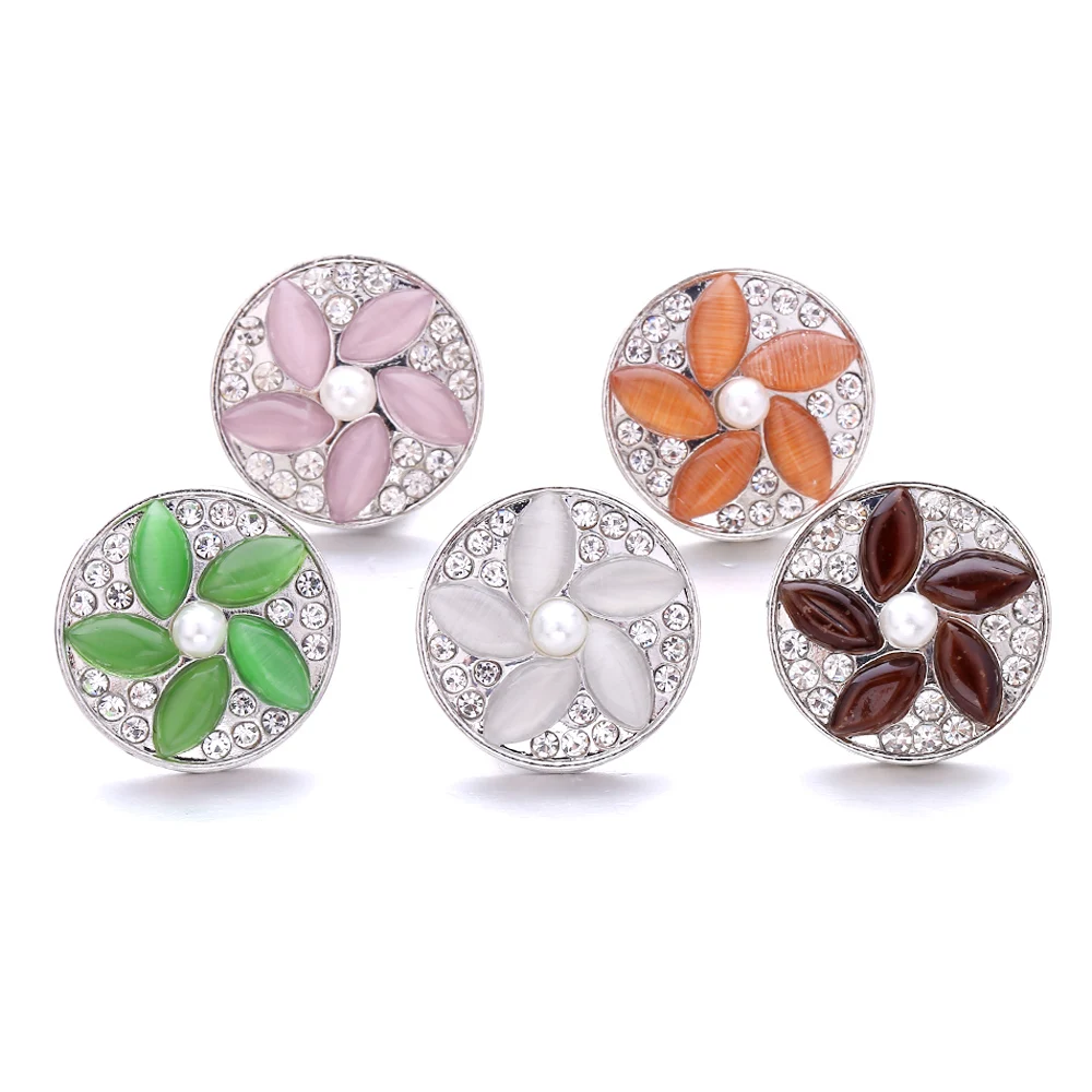 K0001  Flower Bat  Ribbon Crystal gemstone Birthstone 12mm Metal snap button jewelry DIY  bracelet