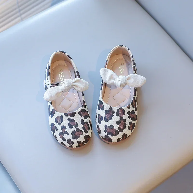 Hot Sale Girls Leather Shoes Leopard Prints Fashion Princess Kids Mary Janes with Bow-knot Sweet Chic Spring Autumn New