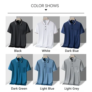TFETTERS Polo Mens Tshirt for Dady Short Sleeve Turn Down Collar Business Anti-wrinkle Real Pocket Design Polo Shirt Man 4