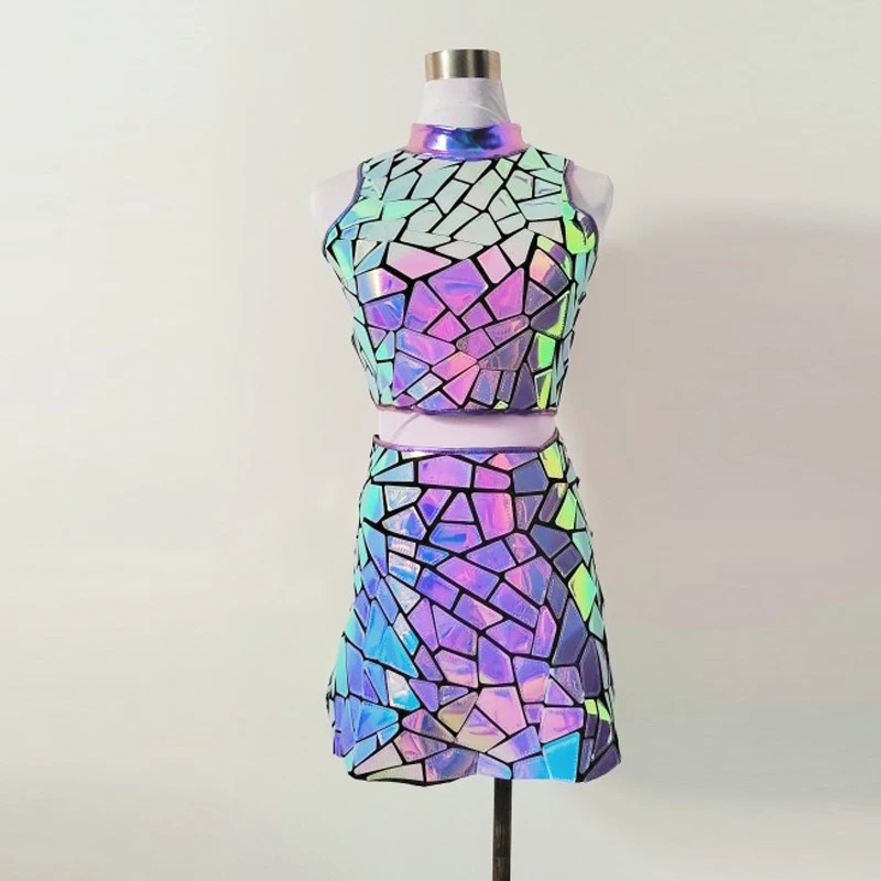 

Nightclub Shiny Laser PU Gogo Dance Stage Costume Silver Mirror Dress Evening Birthday Outfit Dj Ds Singer Dancer Wear VDB5818