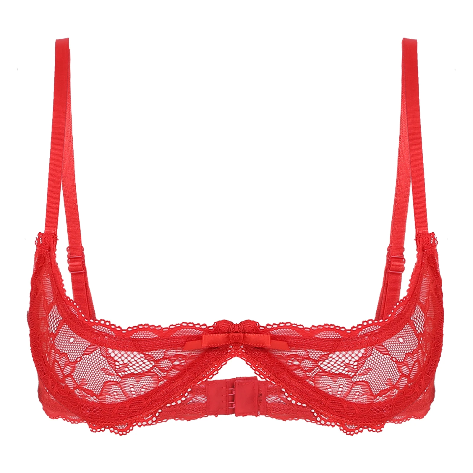 thumbnail image 1 of Lencería para mujer, sujetador de copa abierta con pecho, encaje Floral transparente, con aros, sujetadores sexis sin forro, Tops, ropa interior con cuello Halter y pecho descubierto, 1 of 5