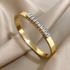 Gorgeous Green Zircon Stainless Steel Bracelet Geometric Thin Bangle for Women Wedding Birthday Party Waterproof Cuff Jewelry 2