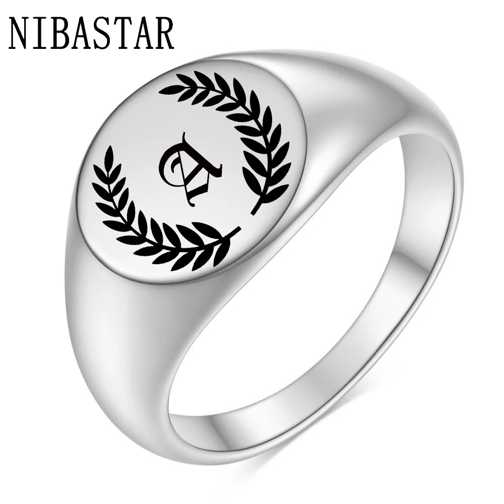 Niba New A-Z Letter Punk Vintage Flower Silver Color Round Anello In Acciaio Inossidabile Per Donna Uomo Gioielli Da Sposa Regalo