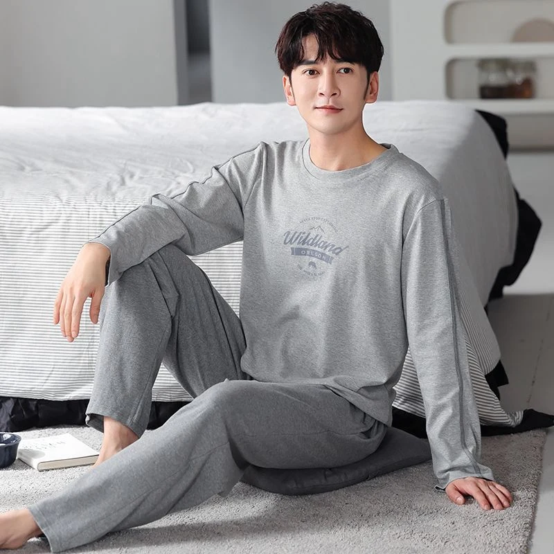 Autumn Long Sleeve Cotton Pajamas Sets for Men Korean Loose High Quality Sleepwear Pyjamas Male Homewear Home Clothes