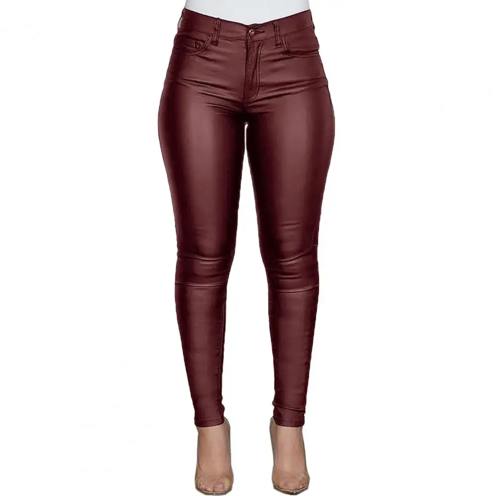 

Women Pants High Waist Faux Leather Pencil Pants with Butt-lifted Design Slim Ankle Length Trousers