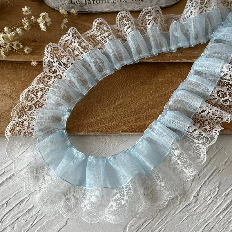 Lace Accessories 1 Meter Blue Series Lace Ribbon Handmade Diy Decorative Skirt Hem Clothing Accessories Pleated Ruffles Wide