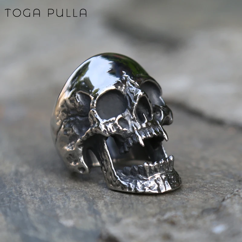 Gothic Skull Fangs Skeleton Ring Stainless Steel High Quality New Mens Big 