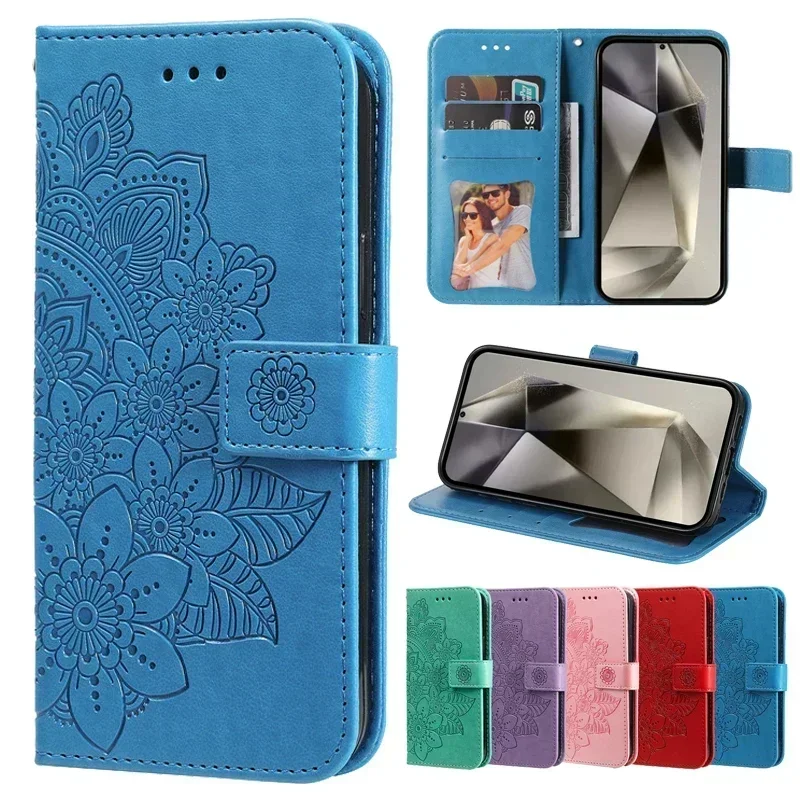 Retro Totem Sunflower Leather Wallet Phone Case - Magnetic Flip Cover