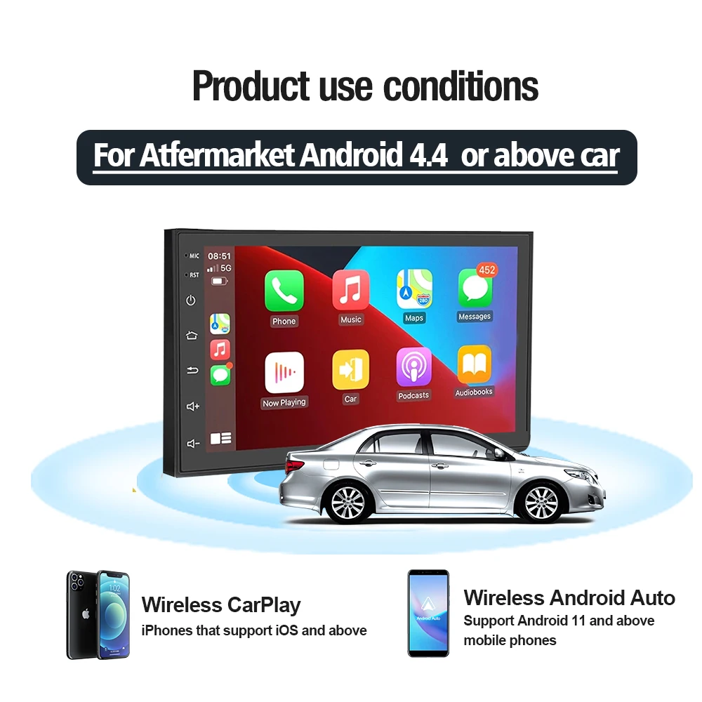 CarlinKit Wireless CarPlay Adapter, for Car Screen with Android System 4.4  or Above, for Android car Radio only, APK Needs to be Installed Before use,  Supports iPhone iOS and Android Phone 