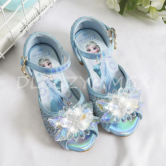 Disney Girls' Princess Sandals Shoes Children's Shoes Elsa Children's Shoes  Girls Fashion Baby Pink Blue High Heel Shoes Size