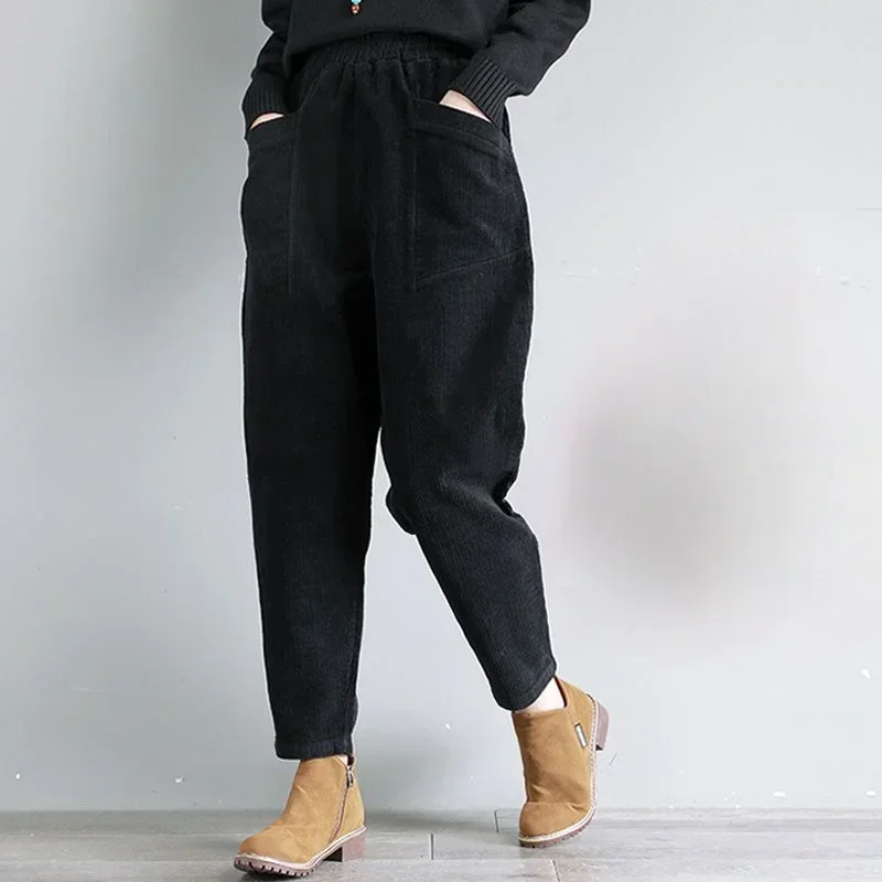 Pantaloni da donna pantaloni da donna In velluto a coste autunno inverno vita alta Casual In cotone classico nuovo In confortevole elasticizzato Vintage Xxl anni '90 1