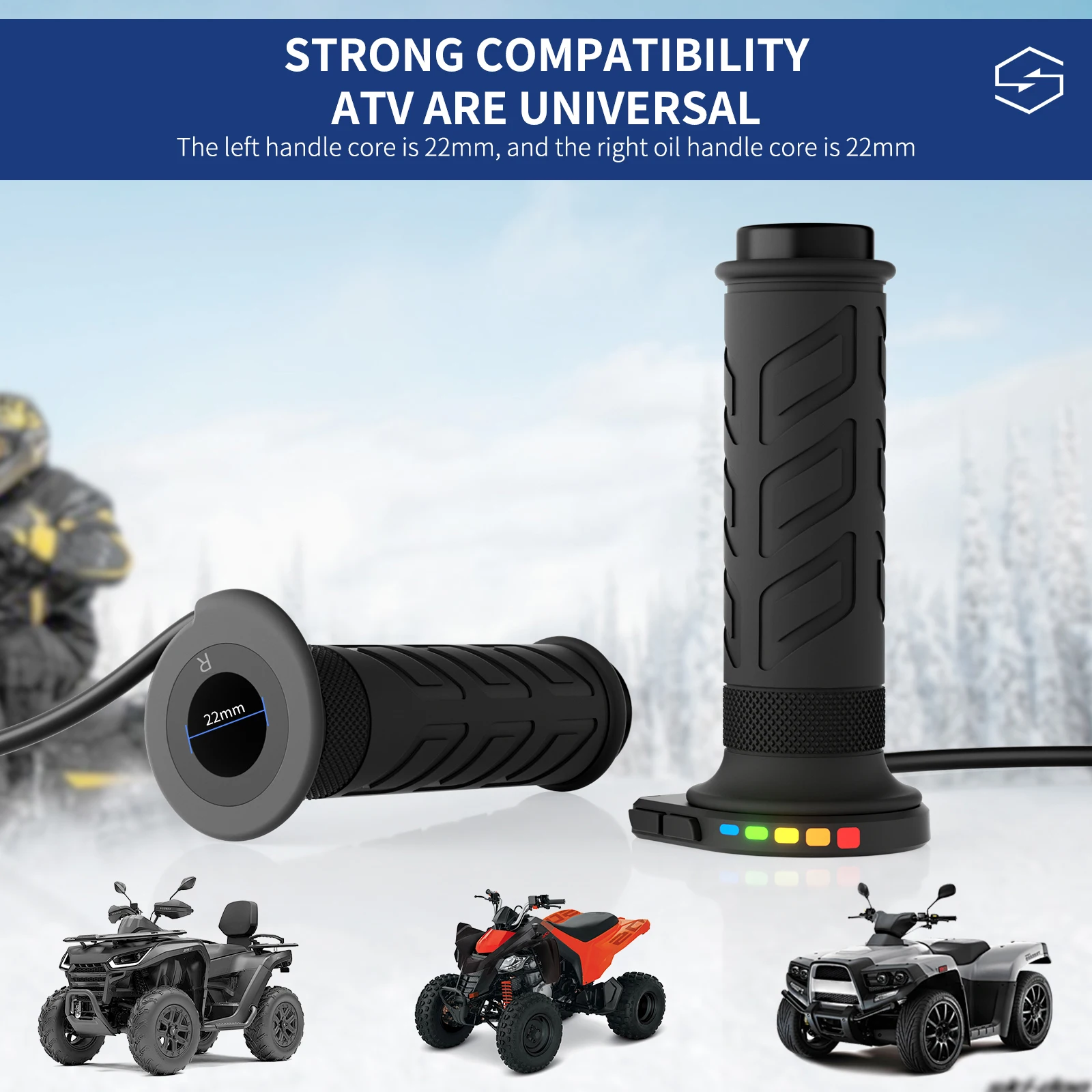 1 Pair 12V 22mm Heated Grips Universal Heated Hand Grips Handlebar Heater 5-Gear Temperature Adjustable Universal Motorcycle