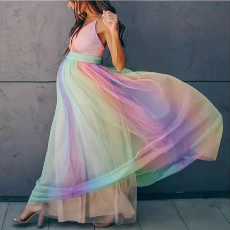 

Sexy Maternity Dresses Photography Long Pregnancy Photo Shoot Prop For Baby Showers Party Rainbow Tulle Pregnant Women Maxi Gown