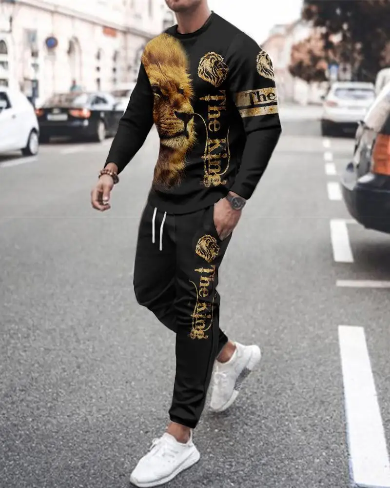 Men's Spring Autumn Tracksuit Fashion Casual Long Sleeve T-shirts Trousers Suit Oversized Outdoor Streetwear Outfit Clothing Set