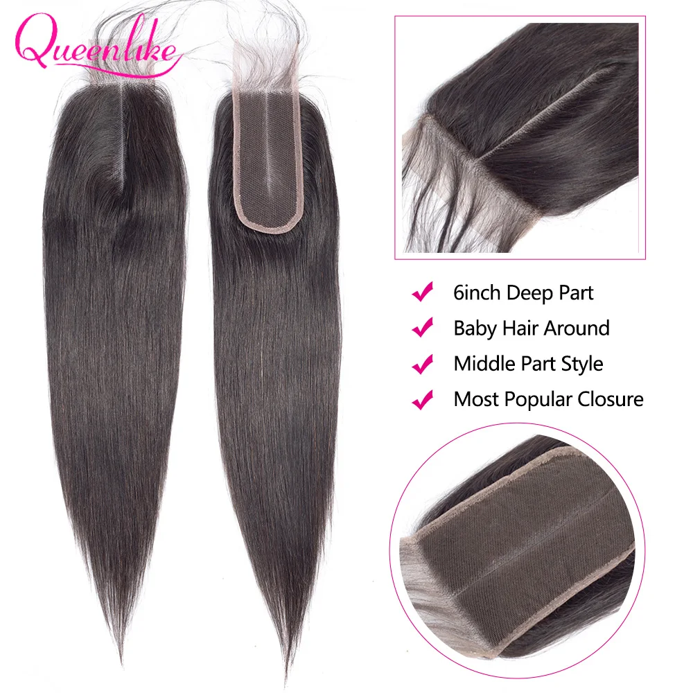 2x6 Lace Closure 14-26 inch Brazilian Straight Lace Closure 6 Inch Deep Part Closure Human Hair for Women Middle Part 4