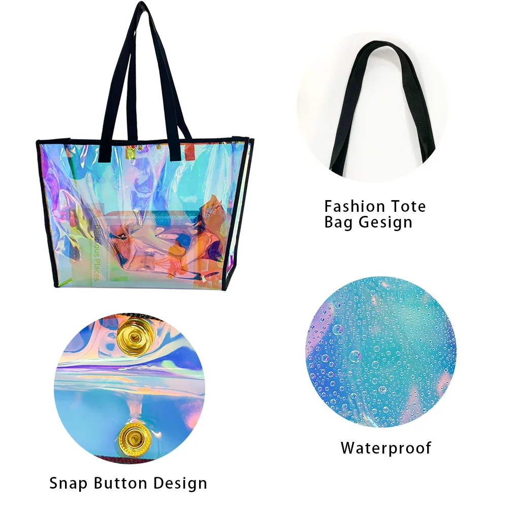 Transparent Tote Bag For Student Beauty Transparent Tote Bags For Girls Large Capacity with Handles Portable Shopping Handbag