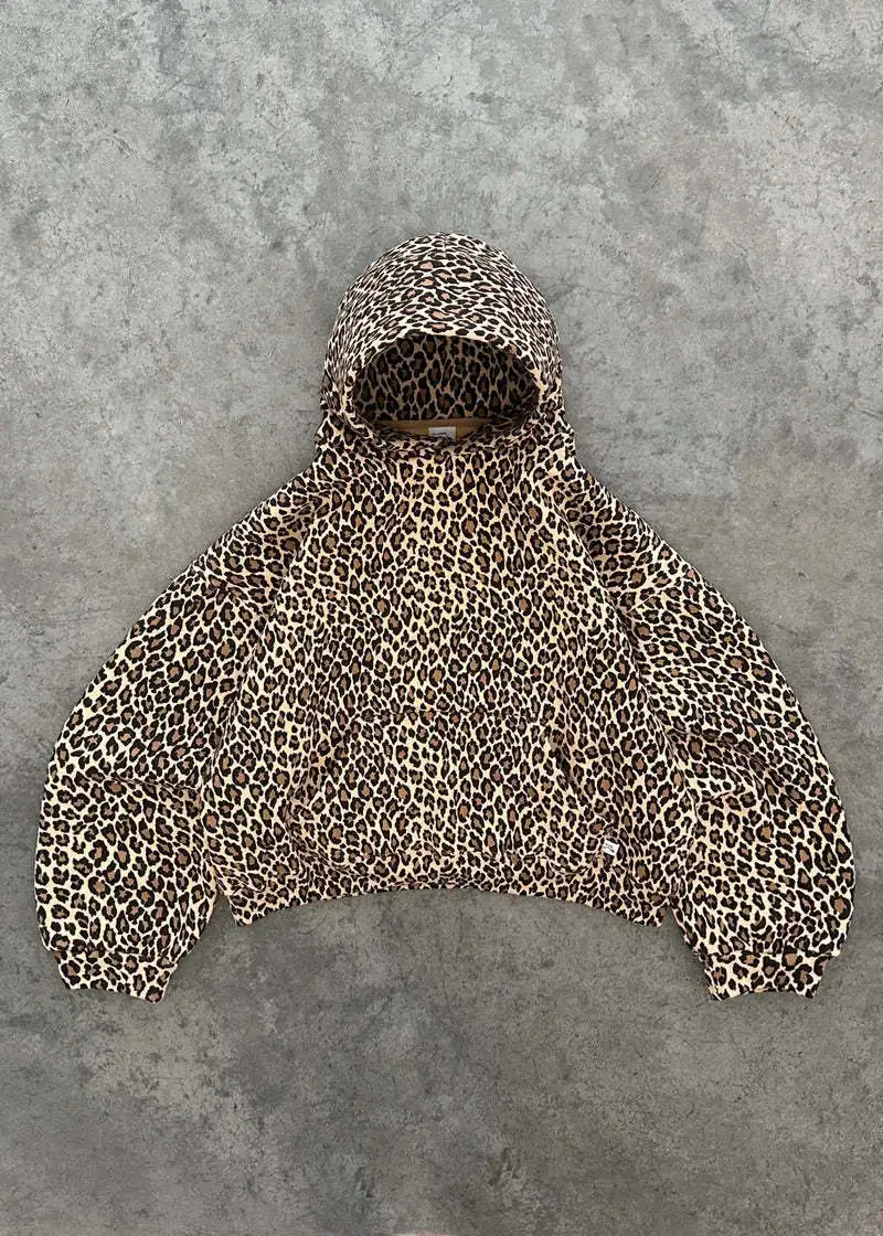 Y2K Leopard Print Hoodie – Unisex Harajuku Hip Hop Style Zip-Up Pullover Sweatshirt for Couples
