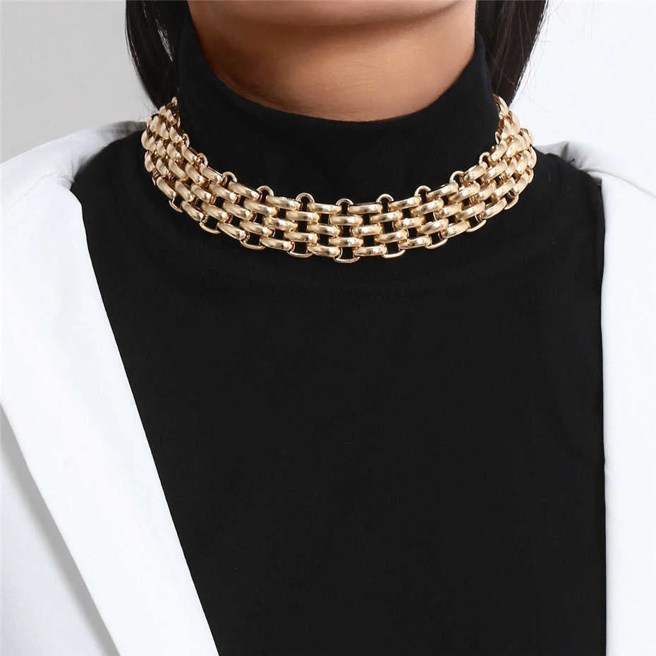Übertriebene einzigartige große klobige Kette Halsband Halskette Kragen Steampunk Männer Punk Twisted Lock dicke Eisen Halskette für Frauen Schmuck – Detail 15