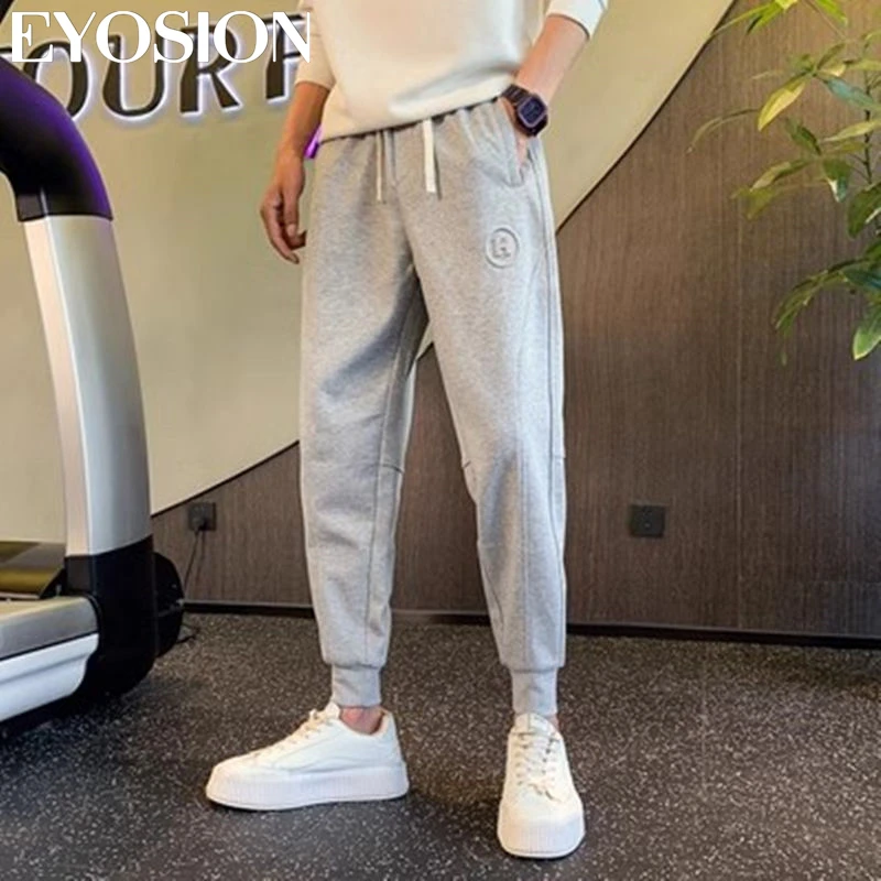 

Мужские спортивные брюки, новинка 2023, повседневные однотонные свободные эластичные длинные брюки со шнуровкой и плюшевой подкладкой, 3XL