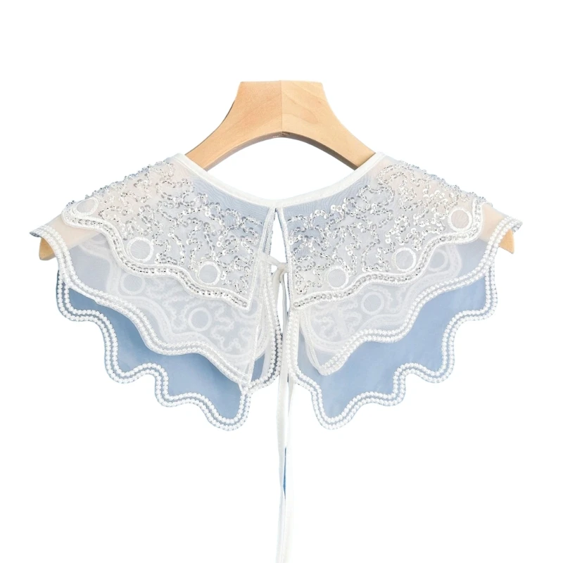 드레스 거짓 칼라 꽃잎 가장자리 Organza 칼라 구슬 목도리 Neckwrap 여성용 여성 블라우스 셔츠 칼라 액세서리