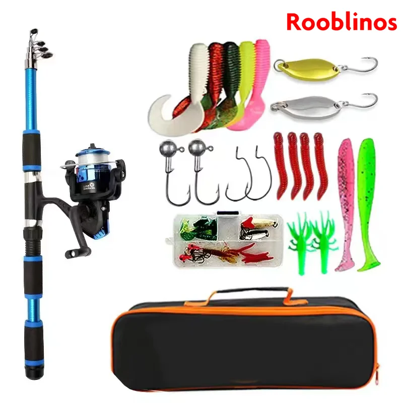 ROOBLINOS Fishing Pole Set Telescopic Fishing Rod Spinning Reel Baits Hooks Travel Pole Set fishing pole set