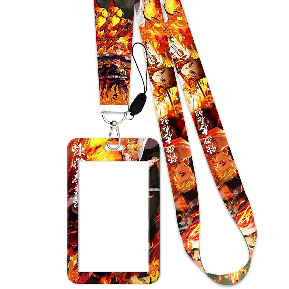 Cartoon Card Set Lanyard Jewelry Boy Rengoku Kyoujurou Agatsuma Zenitsu Kamado Tanjiro Color Relief Neck Strap ABS Card Cover