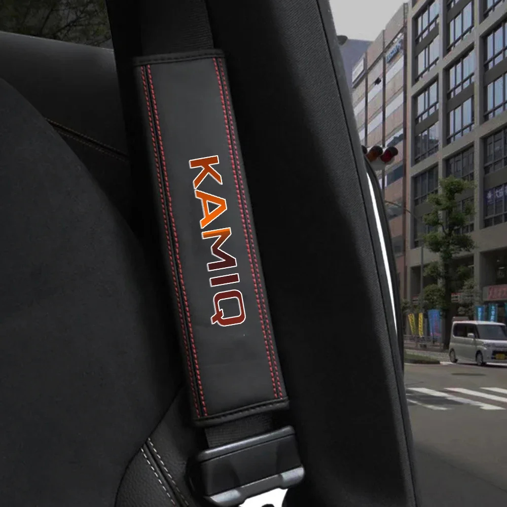

For Skoda Kamiq 2008-2010-2016 -2021 1pcCowhide Car Interior Seat Belt Protector Cover For car Auto Accessories