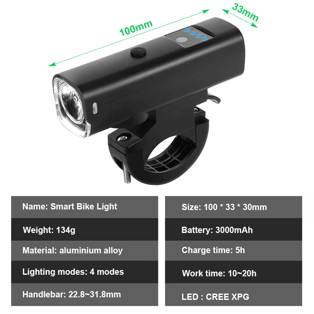 NEWBOLER LIG105 Smart Bicycle Light Rainproof USB LED MTB Front Headlight - Image 2