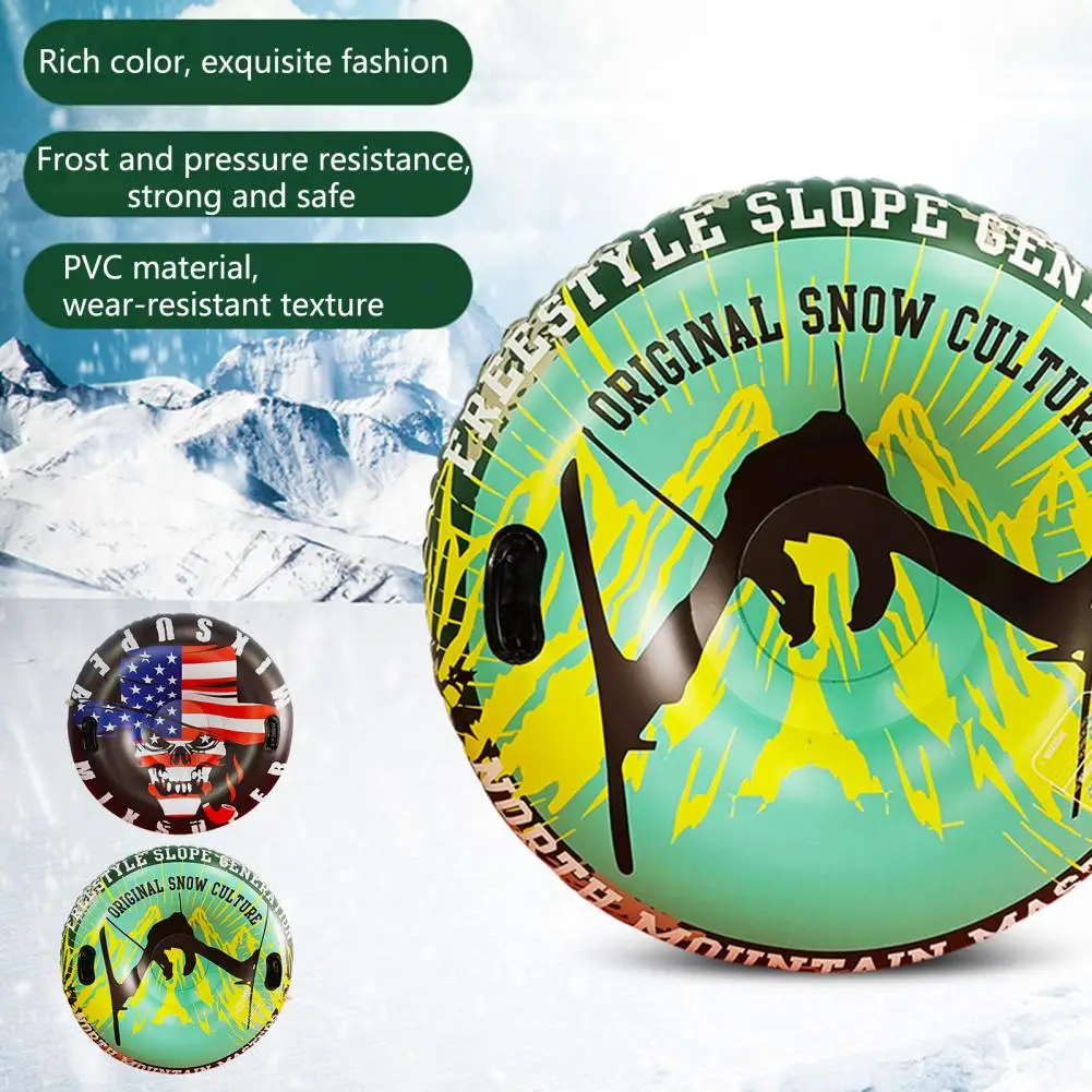47inch Ski Tube Ski Sled Inflatable Outdoor Recreation Tube Wear Resistant Skull Pattern Winter Snow Sled for Outdoor