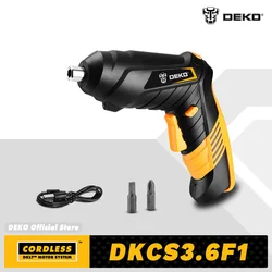 DEKO DKCS3.6F1 Mini Cordless Electric Screwdriver, Rechargeable Battery Double Handle Woodworking Screwdriver