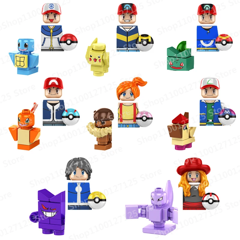 Kf6189 Anime Giapponese Tv Pokemon Bricks Dolls Ash Ketchum Ball Elf Master Ball Misty Calem Gengar Serena Building Blocks Toys