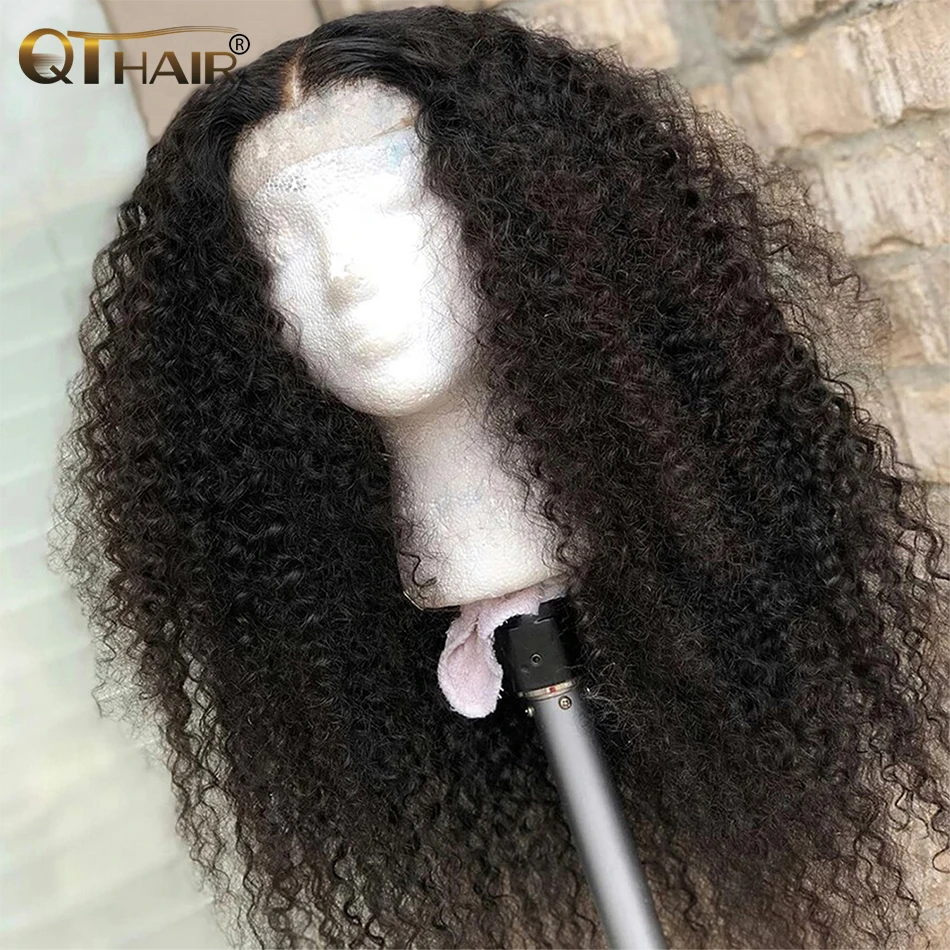 qt-ブラジルのナチュラルヘアウィッグ透明なレースキャップ付きレミー品質カーリー13x4アフリカの女性向け