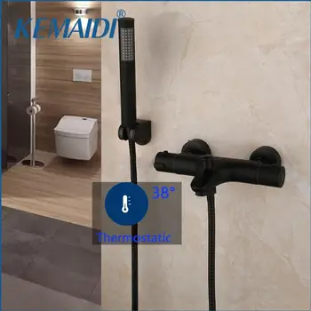 KEMAIDI Matte สีดำอ่างอาบน้ำก๊อกน้ำ Thermostatic Mixer ก๊อกน้ำฝักบัวอาบน้ำอุณหภูมิคงที่ TAP Handheld Bath ชุดฝักบัว 1