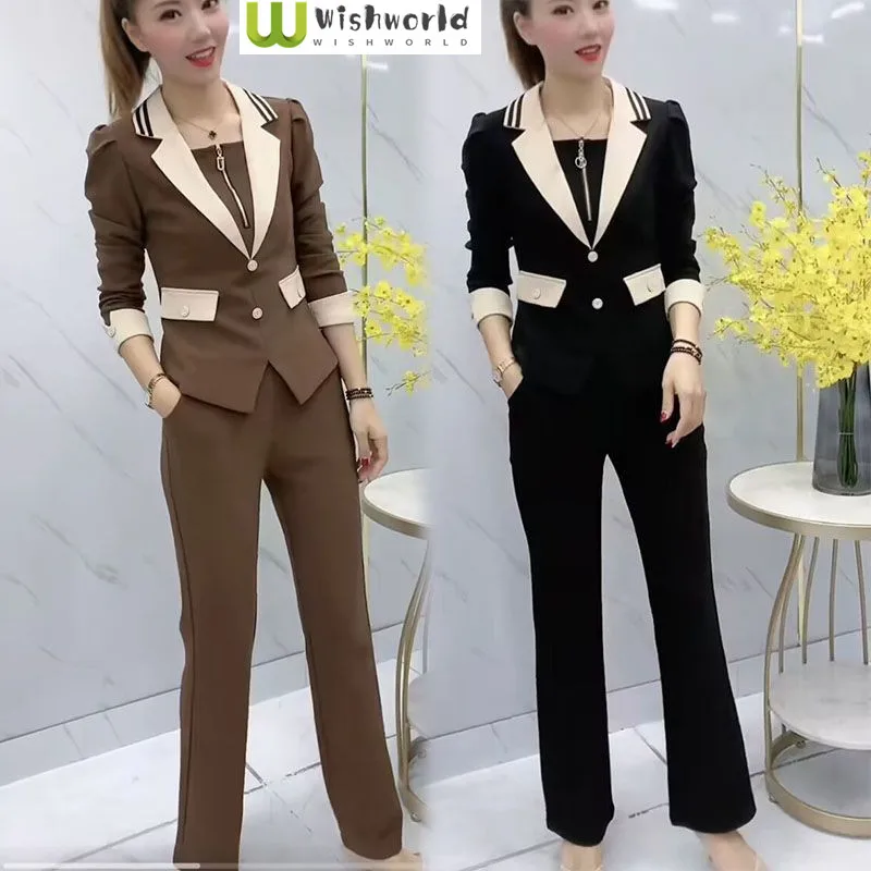 2023 Spring and Autumn New Korean Style Temperament Slim Blazer Two-piece Women's High-end Straight Trousers Set