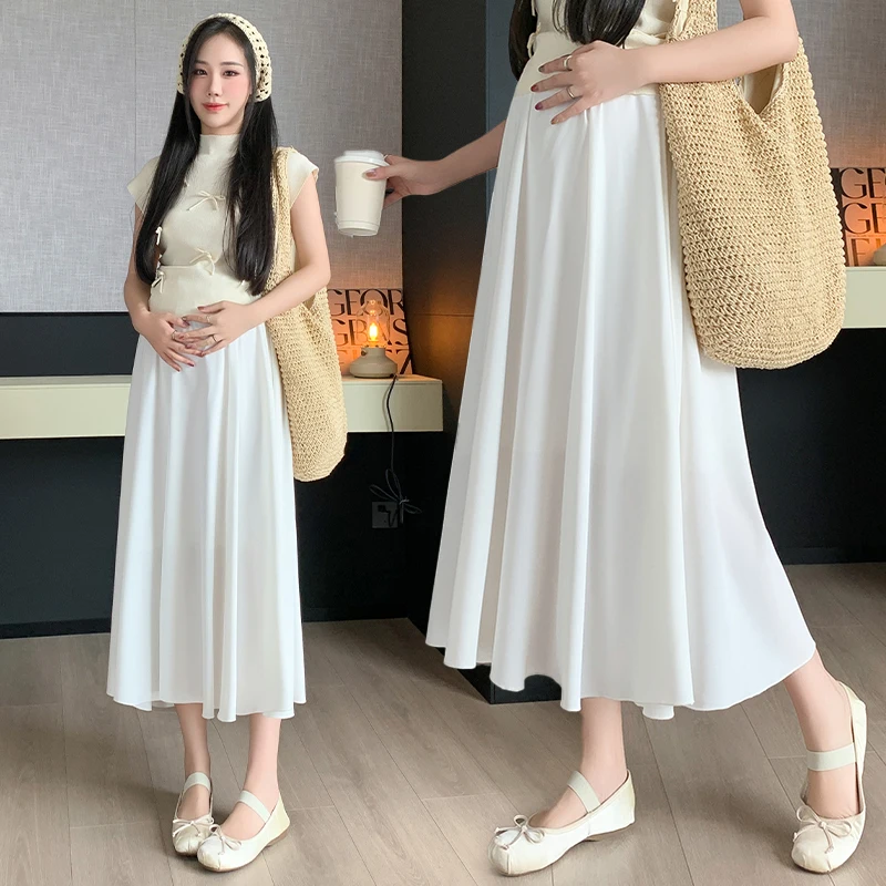 Maternity Umbrella Skirts Pregnancy Women's High-waisted Slimming Draped A-line Skirt Korean Style Half Length Pleated Dress New
