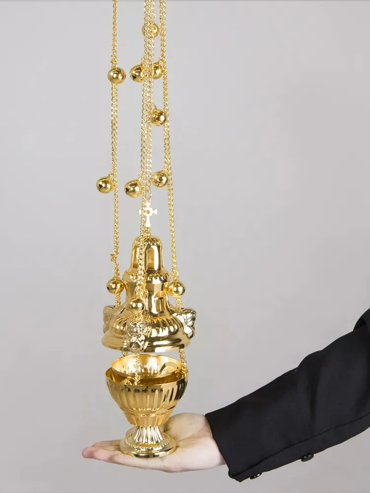 HTISOK Orthodoxes Räuchergefäß mit Kette und Glöckchen, verzinkter Räuchergefäß aus vergoldeter Kirche, Altarzeremonie und traditionellem Design – Detail 2