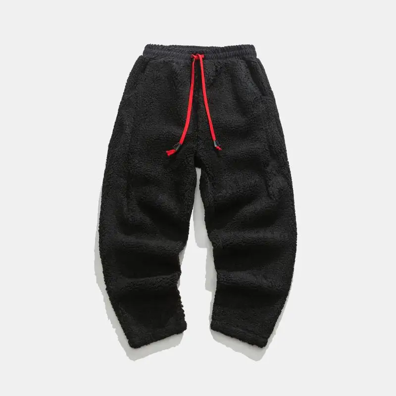 Winter Men Solid Color Fleece Pants Male Vintage Fashion Thick Oversized Harem Pants Men Lamb Wool Warm Trousers
