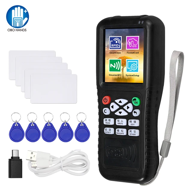 OBO HANDS Full Decode RFID Copier NFC Card Reader Writer Duplicator Cloner  125KHz 13.56 RFID Key fob Programmer with 10pcs T5577 UID Rewritable Key