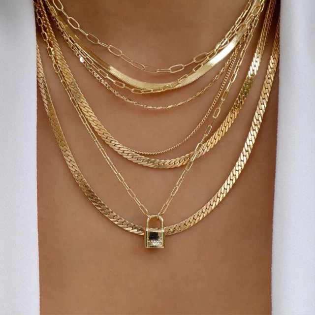 99607-6a1ec6.jpg Colliers en chaîne de perles tressées simples, ton or, ensemble de colliers avec pendentif superposé pour femmes, usage quotidien et de fête, 5 pièces/ensemble