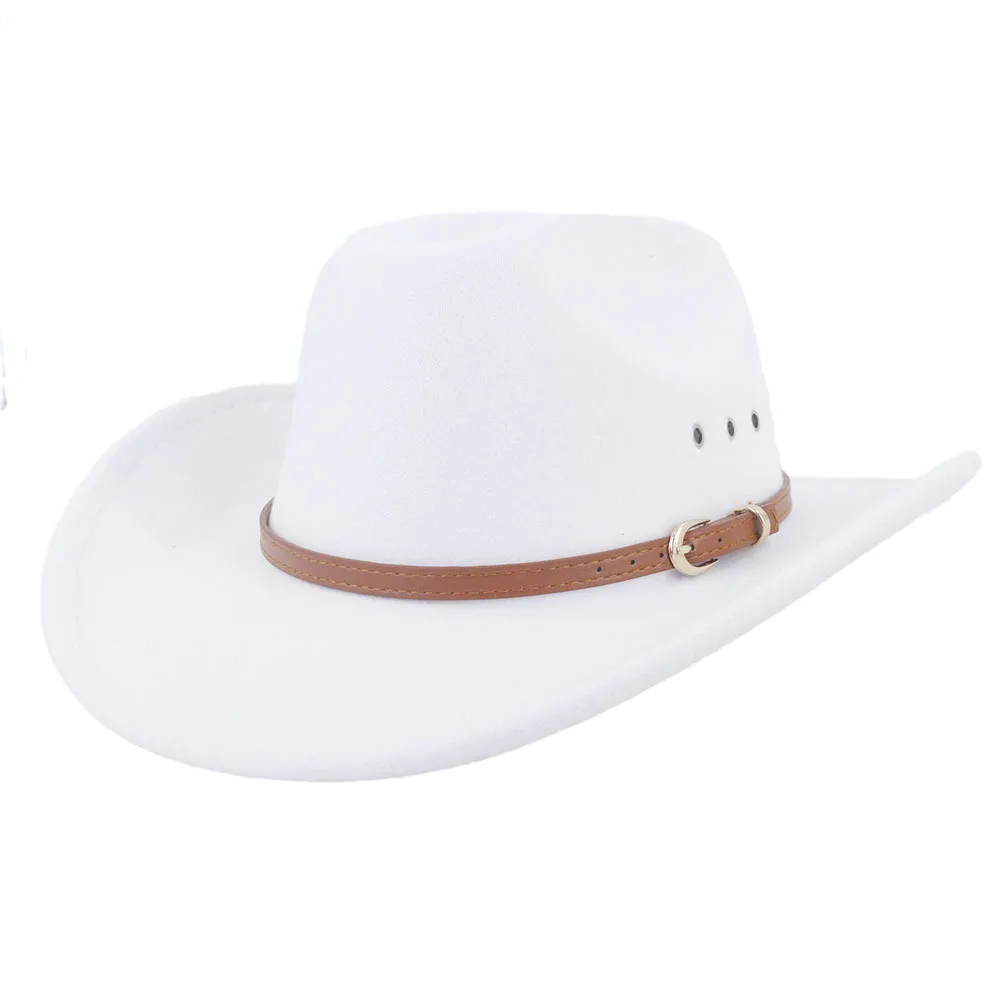  - New Vintage Western Women Cowboy Hat For Men Wide Brim Cowboy Jazz Cap With Leather Belt Sombrero Cap Cowgirl hats Gentleman Cap