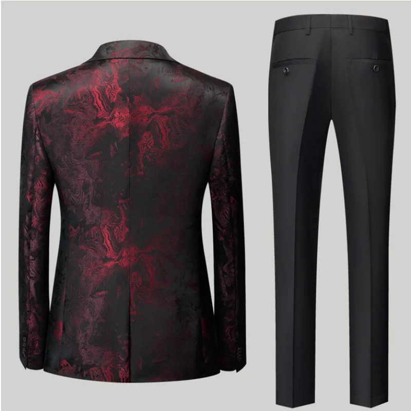 Men Wedding Party Dress 3 Piece Jacket Pant Vest Black Red Gray Fashion Male Business Social Dance Tailcoat Suits