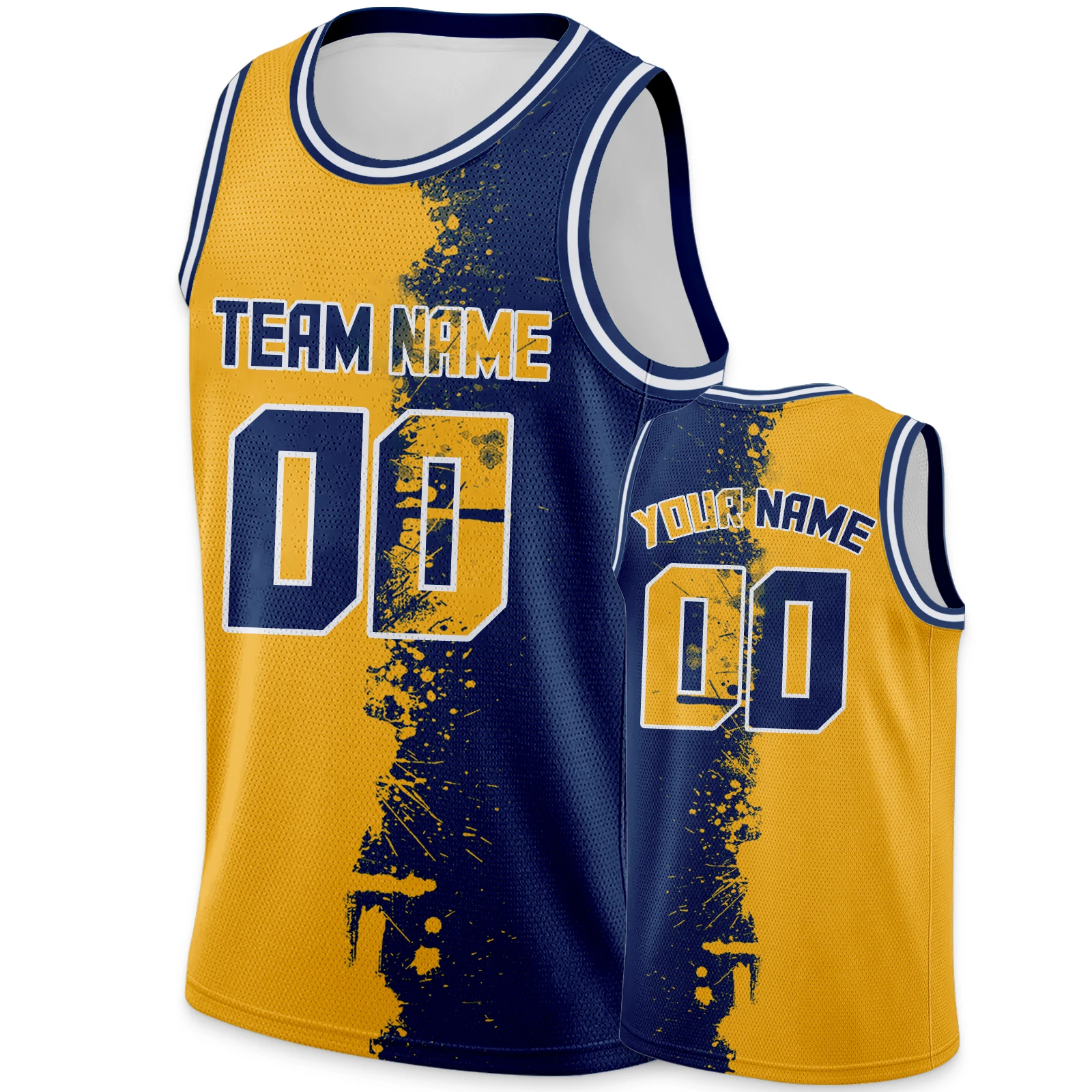 Basketball Jersey Gold Navy Personalized Printed Your Own Name Number Men/Women/Kids Quick Dry Sleeveless Shirts