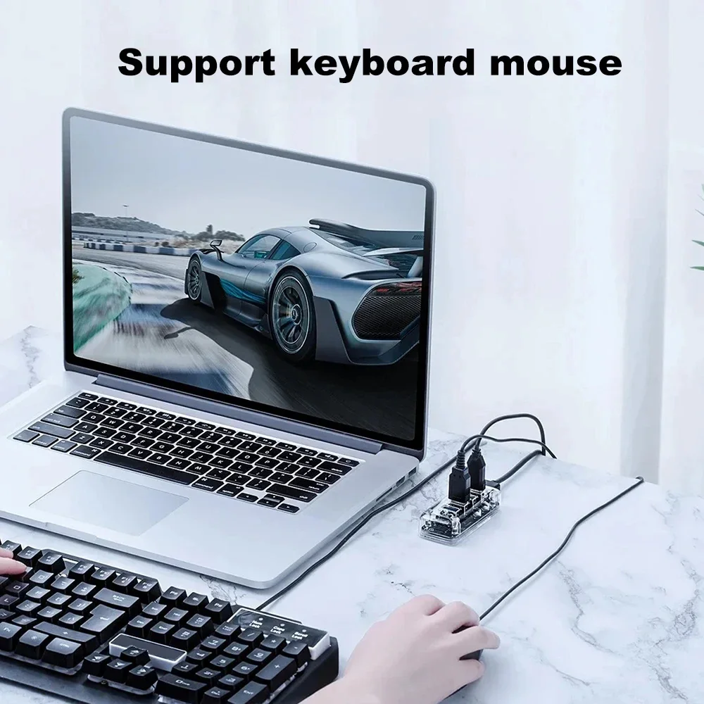 KEBIDUMEI רכזת USB שקופה USB 3.0 5Gbps מהירות גבוהה 4 יציאות הרחבה עם ספק כוח מתאם OTG למחשב נייד Macbook Pro