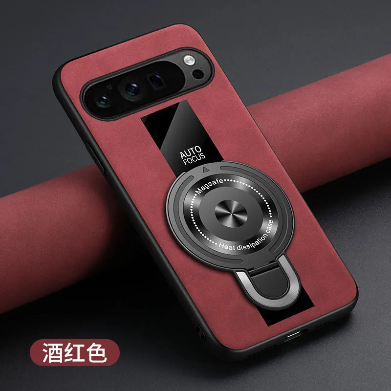 Luxury Shockproof Case with Magnetic Ring Holder - Plexiglass, PU Silicone, and Sheepskin Leather